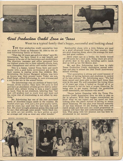 Schwiening family featured in Production Credit News, December 1943