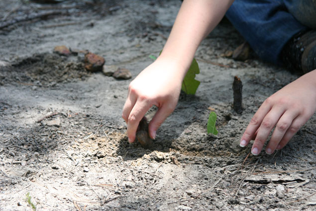 Student maps out route in dirt