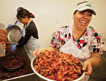 Worker shows off crawfish