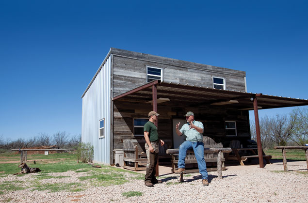 In front of the rustic Dos Plumas Ranch bunkhouse