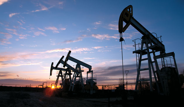 Oil pumps at sunset