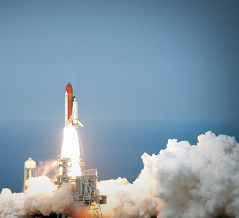 The shuttle Endeavor blasting off from NASA&#x27;s Kennedy Space Center