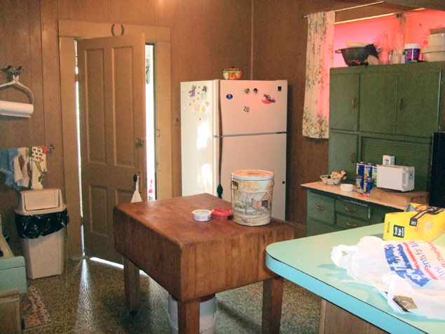 Before view: butcher's block in kitchen