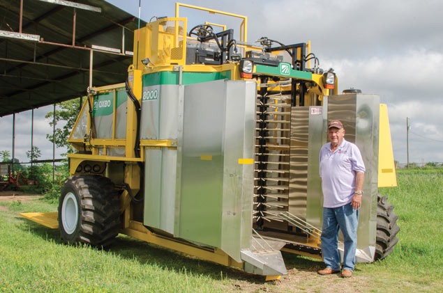 John Alexander with blueberry harvester