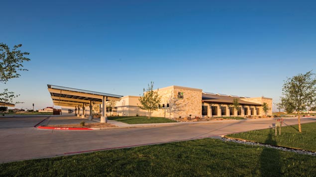 Solar panels in the parking lot at AgTexas' Amarillo branch