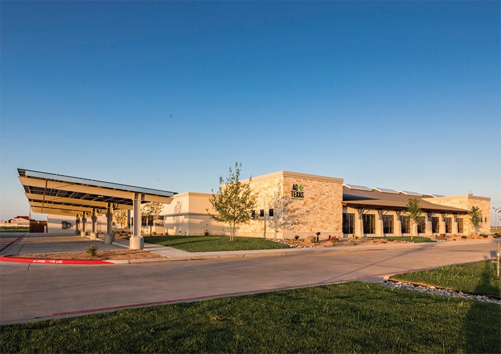 Solar panels in the parking lot at AgTexas' Amarillo branch