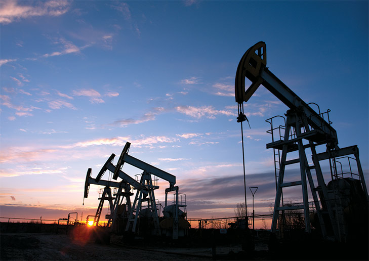 Oil pumps at sunset