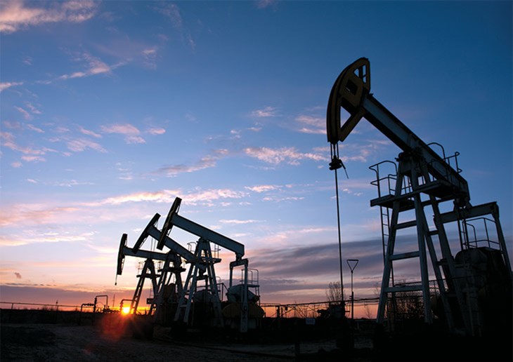 Oil pumps at sunset