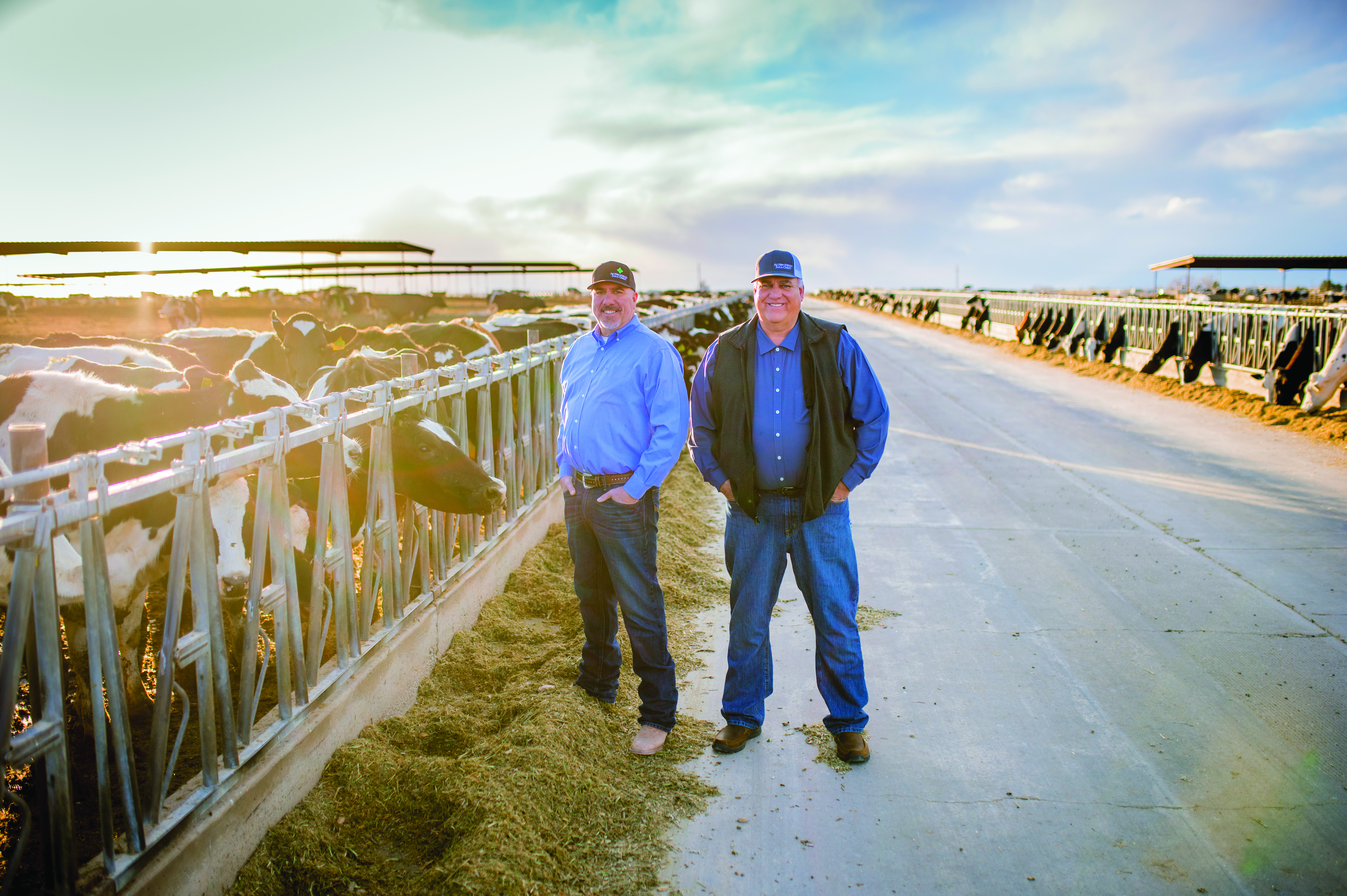 Brothers and third-generation dairymen Jerry, left, and Andy Vaz are partners in Vaz Dairy, near Roswell, New Mexico. They emphasize careful risk management and disciplined spending in running their 3,500-cow dairy.   