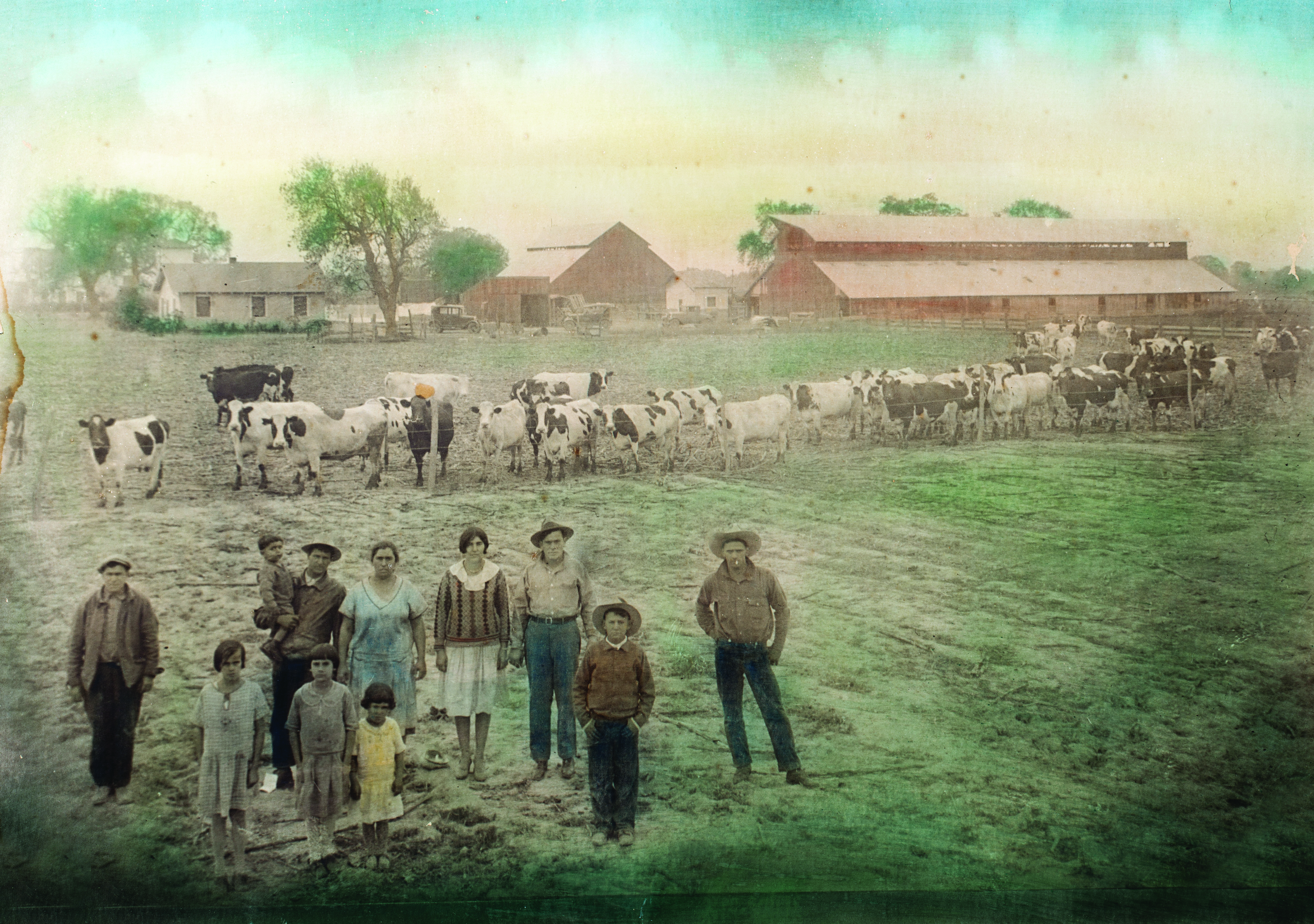 The Vaz brothers carry on the dairying tradition started by their grandfather, third from right, who emigrated from the Azores Islands. He is pictured with his family on their central California dairy farm in 1929.