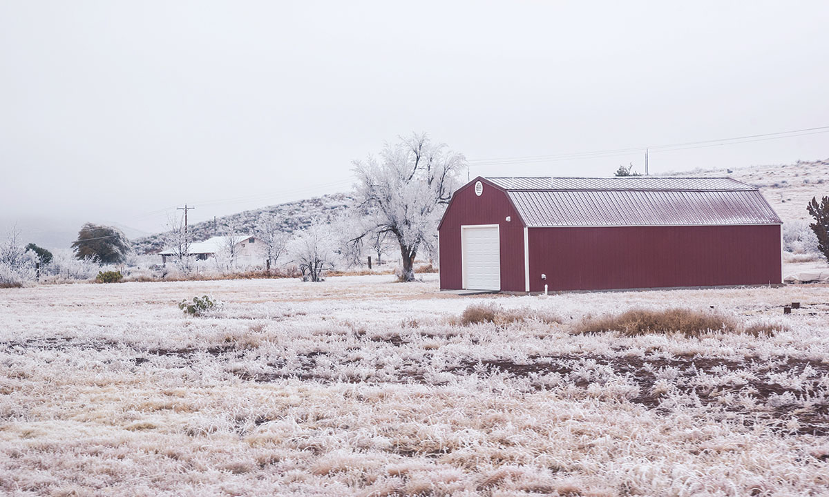 Wintry barn scene
