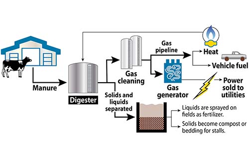 diagram of how an anaerobic methane tank digester works